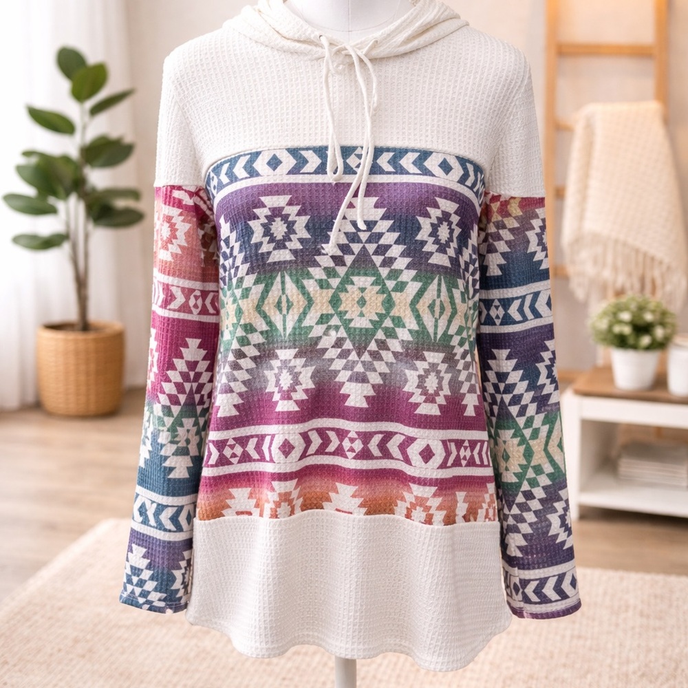 Avery Apparel Company Colorful Geometric Patterned Hoodie NWOT S M L XL